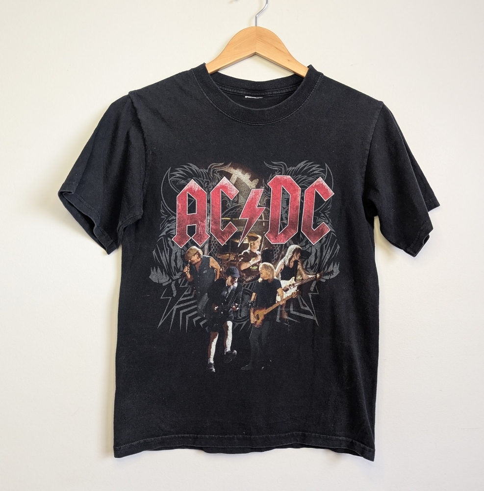AC/DC Black Graphic Band Tee with Red Logo